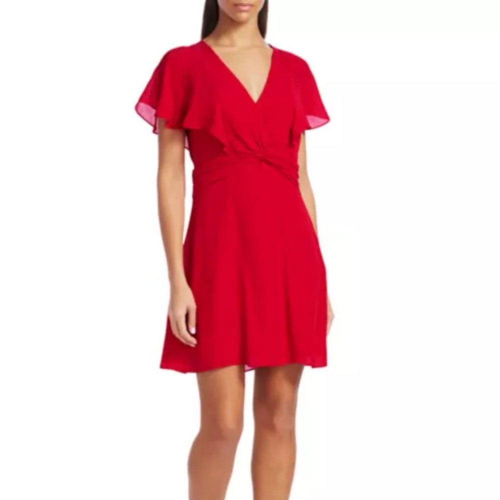 Parker KATE Knotted Flutter-Sleeve Silk Dress
